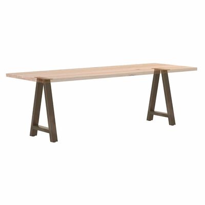 Diy-style wooden table with trestle-style legs.