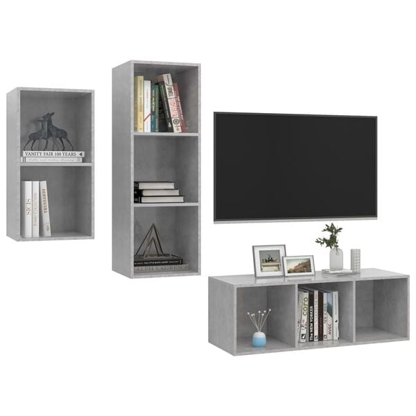 vidaXL TV Cabinet Set Concrete Gray Engineered Wood TV Cabinet Set