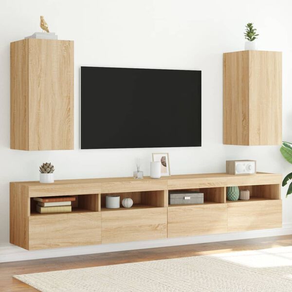 vidaXL TV Wall Cabinet Set of 2 Sonoma oak Engineered wood Compact