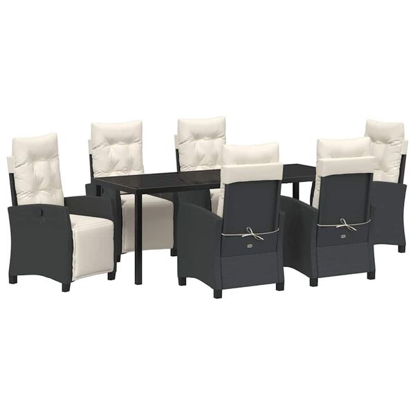 vidaXL Garden Dining Set with Cushion 7 pcs Black Poly Rattan
