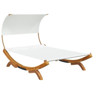 vidaXL Patio Lounge Bed with Canopy 65"x79.9"x49.6" Solid Bent Wood Cream