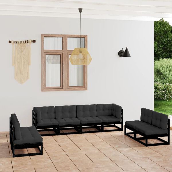 vidaXL Garden Lounge Set Black Solid pine wood, fabric (100% polyester)