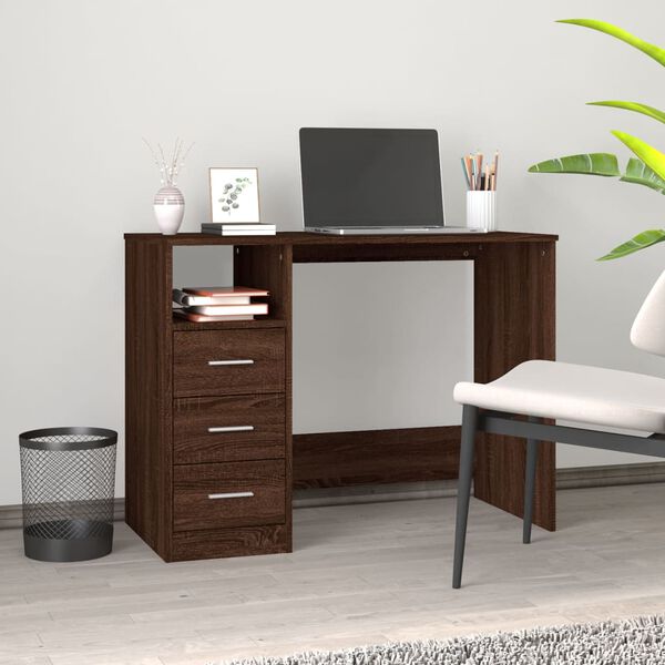 vidaXL Desk Brown Oak Engineered Wood Medium Computer Desk Rectangular