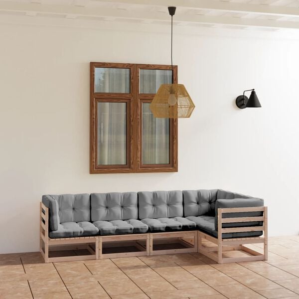 vidaXL Garden Lounge Set Natural wood, Grey cushions