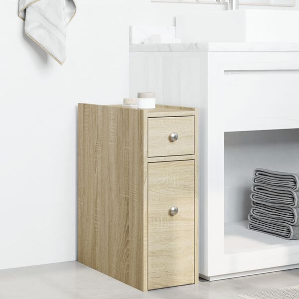 vidaXL Narrow Bathroom Cupboard Sonoma Oak Engineered Wood Slim Portable