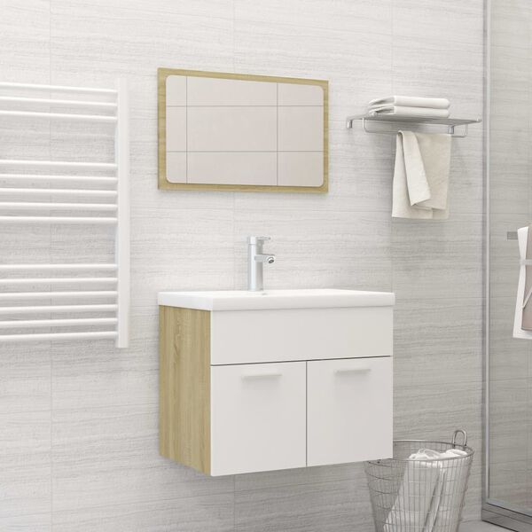 vidaXL Bathroom Furniture Set White and Sonoma Oak Engineered wood Medium
