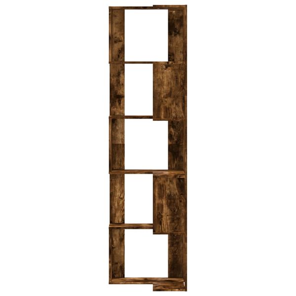 vidaXL Corner Bookcase 5-Tier Smoked Oak 19.7x19.7x70.5" Engineered Wood