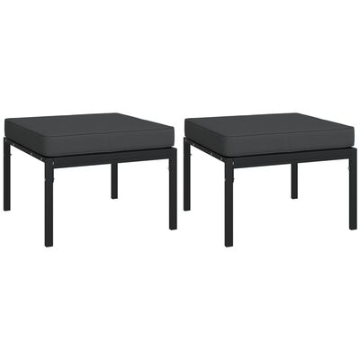 vidaXL Patio Footstools with Gray Cushions 2 pcs 23.6"x23.6"x13.8" Steel