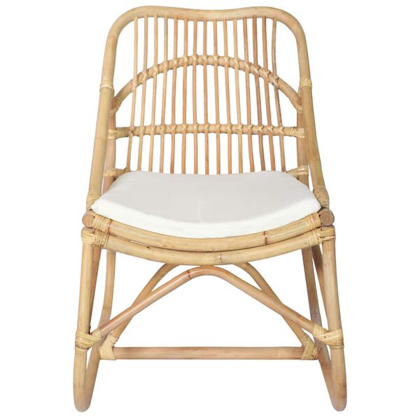 vidaXL Rattan Chair Cream White Cushion, Natural Rattan Frame
