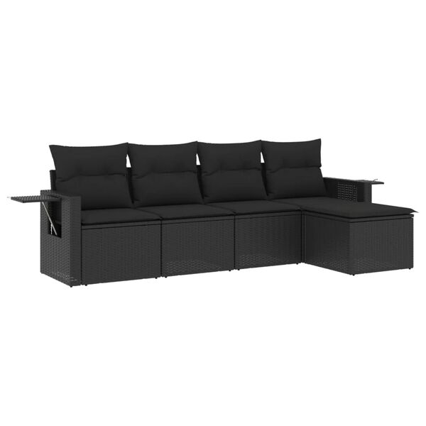 vidaXL Garden Sofa Set Black Poly Rattan, Powder-Coated Steel Large