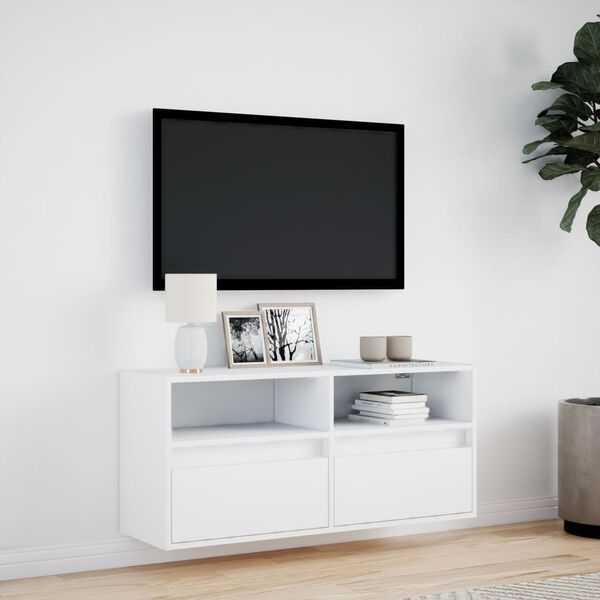 vidaXL TV Wall Cabinet White Engineered Wood Medium TV Wall Cabinet