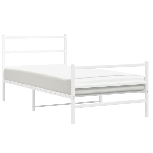 vidaXL Bed Frame White Powder-Coated Steel Twin Bed Frame Rectangular