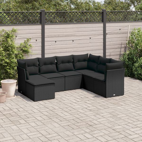 vidaXL Garden Sofa Set Black PE Rattan Large Adjustable Feet