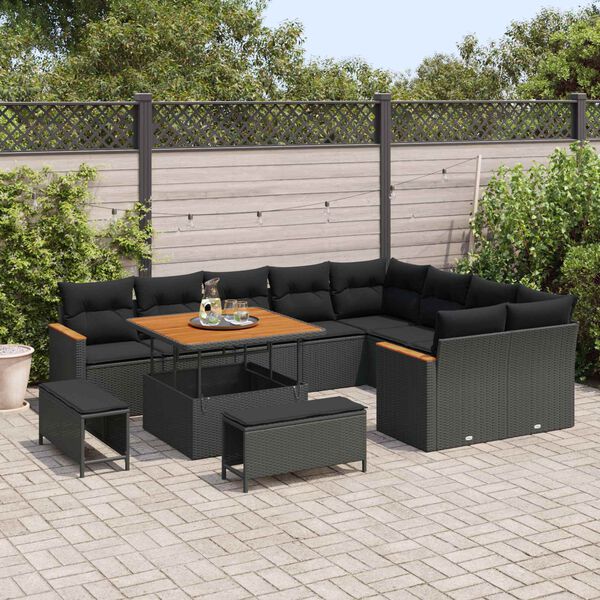 vidaXL Garden Sofa Set 12 pcs Black Poly Rattan