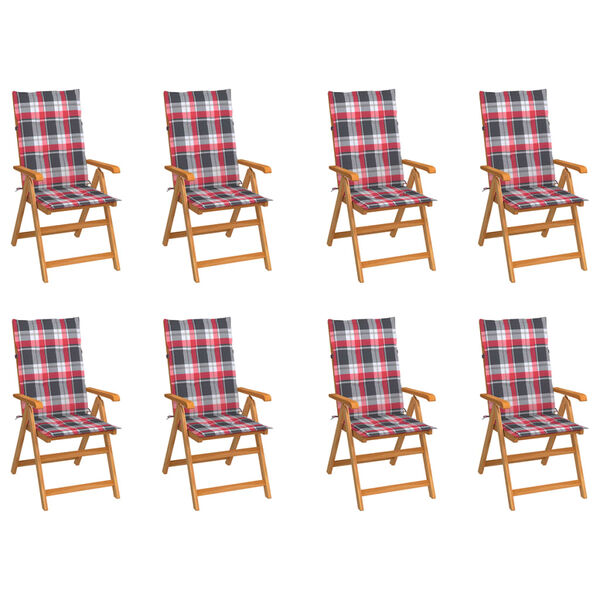 vidaXL Reclining Patio Chairs with Cushions 8 pcs Solid Teak Wood