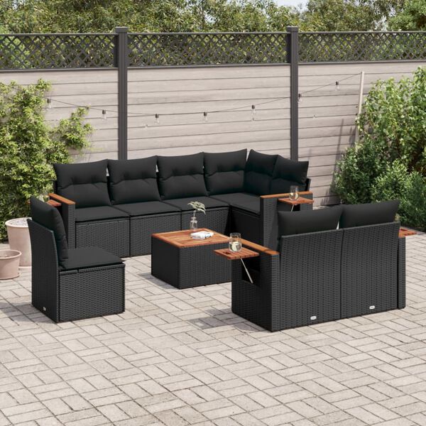 vidaXL Garden Sofa Set Black PE rattan Large Modular Garden Sofa Set