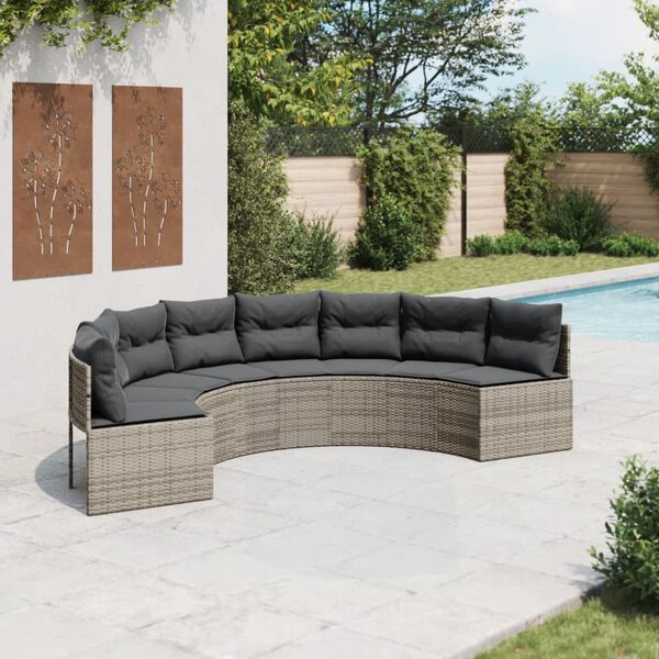 vidaXL Patio Sofa Half-Round Gray Poly Rattan PE rattan Large
