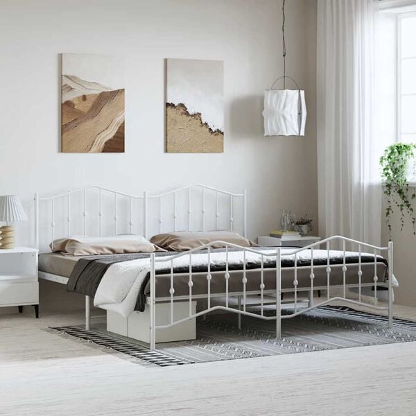 vidaXL Bed Frame White Powder-Coated Steel Double Bed Frame