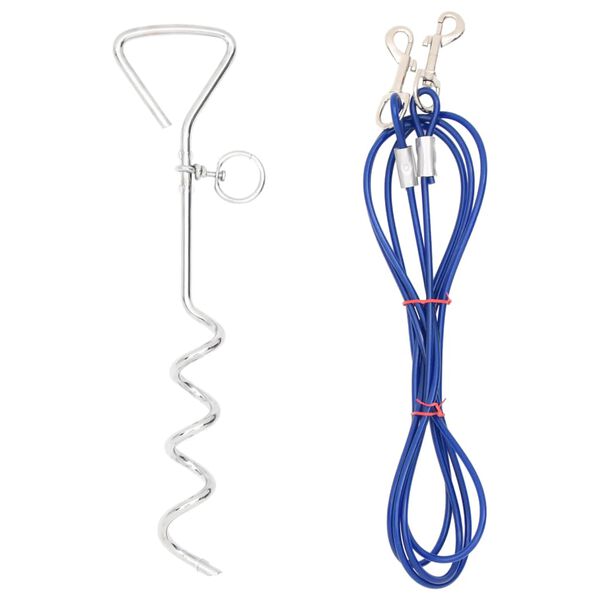 vidaXL Dog Tie Out Cable Blue Galvanized Iron, Steel Wire, PVC