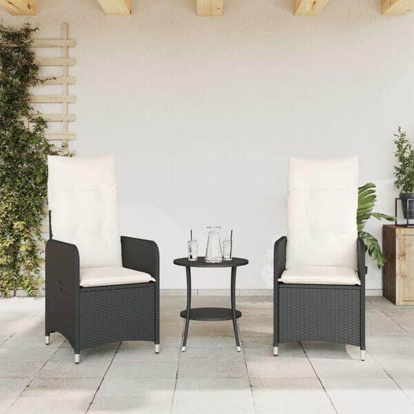 vidaXL Reclining Garden Chair Set of 2 Black PE rattan Regular