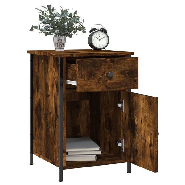 vidaXL Bedside Cabinet Smoked Oak Engineered Wood 15.7x16.5x23.6 in
