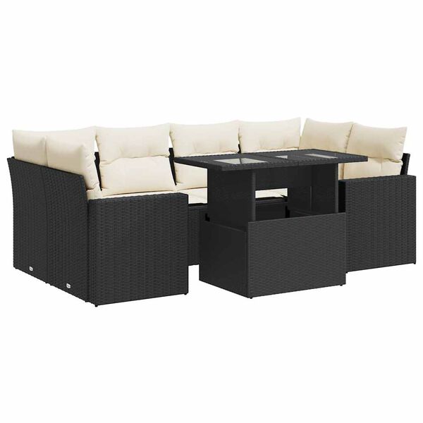 vidaXL Garden Sofa Set Black PE rattan 7 Piece Modular Garden Sofa Set