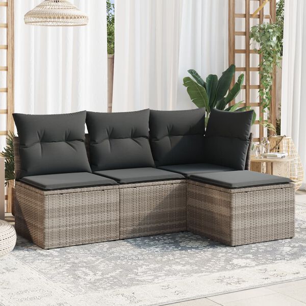 vidaXL Garden Sofa Set Light grey PE rattan Modular Adjustable Feet