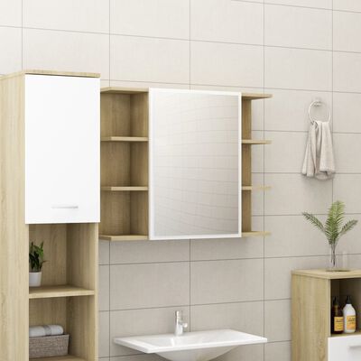 vidaXL Bathroom Mirror Cabinet White and Sonoma Oak 31.5"x8.1"x25.2" Engineered Wood