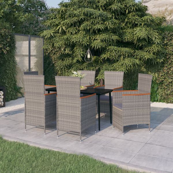 vidaXL Garden Dining Set Grey and black with dark grey cushions