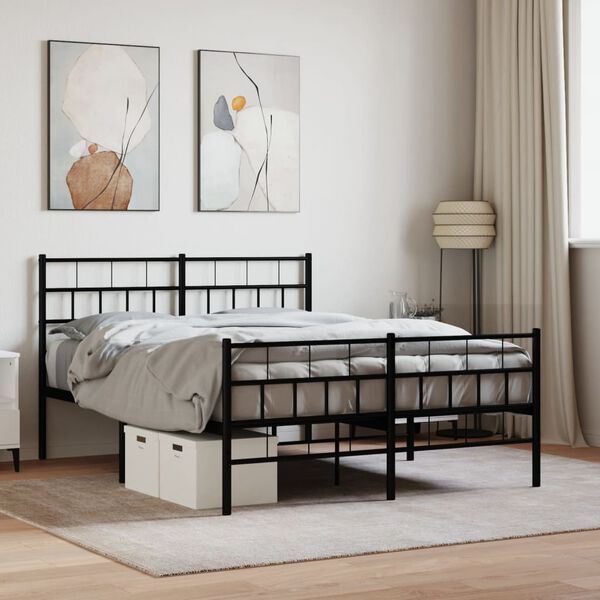 vidaXL Metal Bed Frame Black Powder-Coated Steel Double Bed Frame