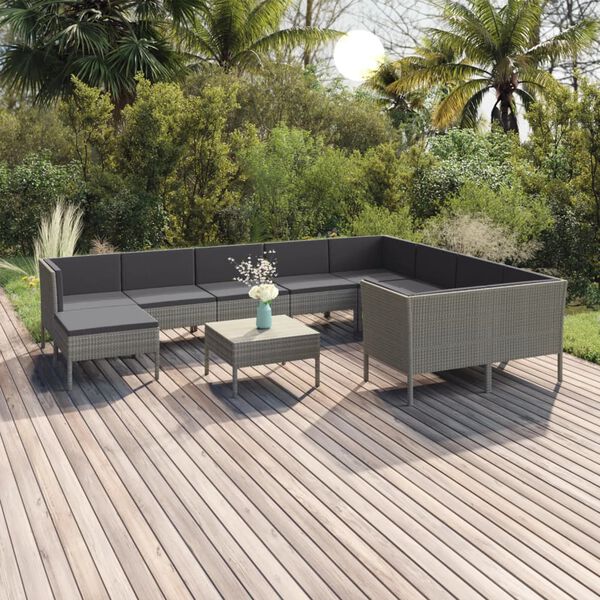 vidaXL Garden Lounge Set Grey PE Rattan Large Removable Covers