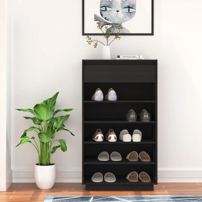 vidaXL Shoe Cabinet Black 23.6"x13.4"x41.3" Solid Wood Pine