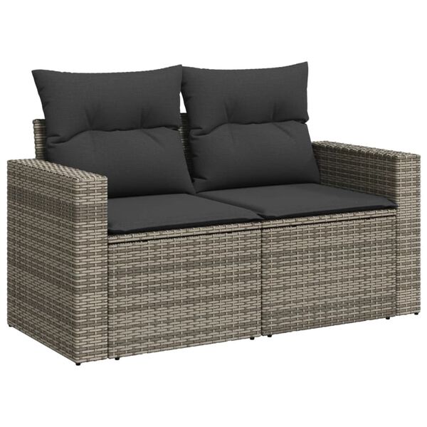 vidaXL Garden Sofa Set Grey PE rattan, powder-coated steel, acacia wood