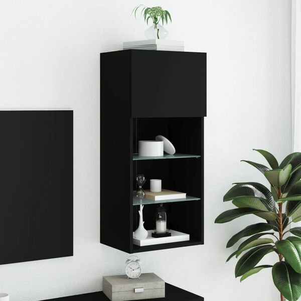 vidaXL TV Cabinet Black Engineered wood, glass Medium Black TV Cabinet