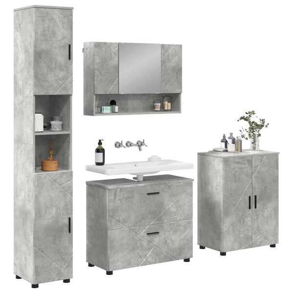 vidaXL Bathroom Furniture Set 4 pcs Concrete grey Engineered wood