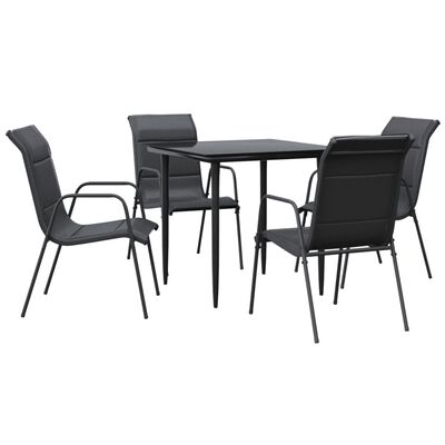 vidaXL 5 Piece Patio Dining Set Black Steel and Textilene