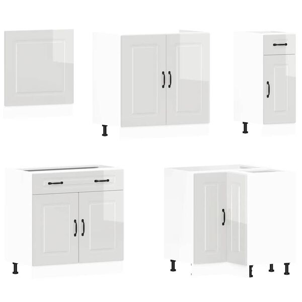 vidaXL Kitchen Cabinet Set Gloss White Engineered Wood and Glass Large