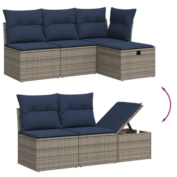 vidaXL 7 Piece Patio Sofa Set with Cushions Gray Poly Rattan
