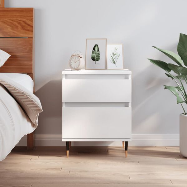vidaXL Bedside Cabinet White Engineered wood, Metal Medium