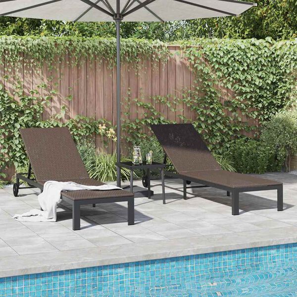 vidaXL Sunbed with Cushion 3 pcs Brown 40 x 39 x 40.5cm poly rattan