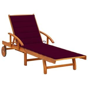 vidaXL Sunlounger Wine red cushion, natural wood