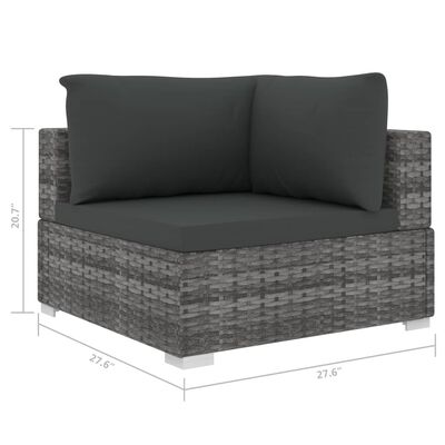 vidaXL Sectional Corner Chair with Cushions Poly Rattan Gray