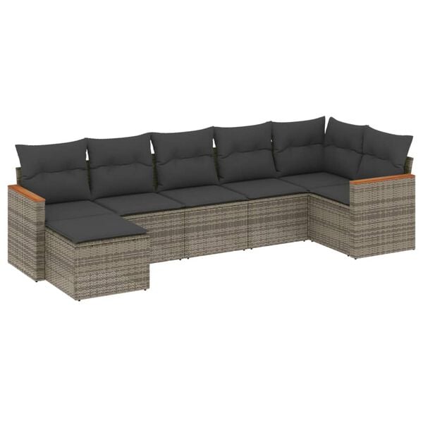 vidaXL Garden Sofa Set Grey PE rattan, powder-coated steel, polyester fabric