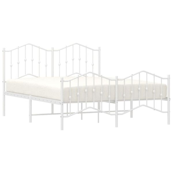 vidaXL Bed Frame White Powder-Coated Steel 53.1x74.8 in Bed Frame