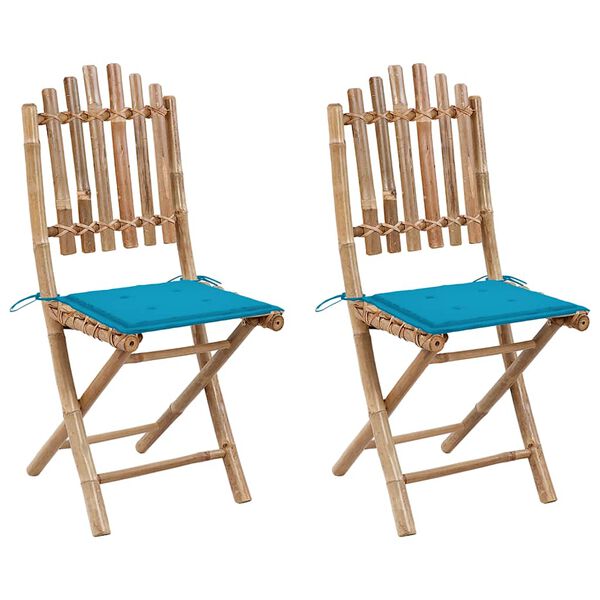 vidaXL Folding Patio Chairs 2 pcs with Cushions Bamboo