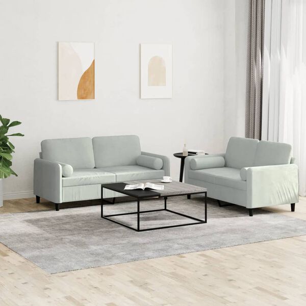 vidaXL Sofa Set Light grey 100% polyester velvet, metal, textilene, plywood
