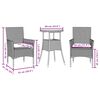 vidaXL 3 Piece Patio Dining Set with Cushions Black Poly Rattan and Glass
