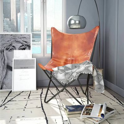 insect zeil stroomkring vidaXL Butterfly Chair Brown Real Leather | vidaXL.com
