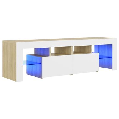 vidaXL TV Cabinet with LED Lights White and Sonoma Oak 55.1"x14.4"x15.7"