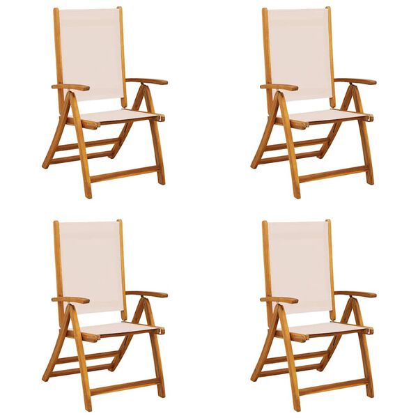 vidaXL Folding Garden Chair Set of 4 Cream Solid Acacia wood, Textilene